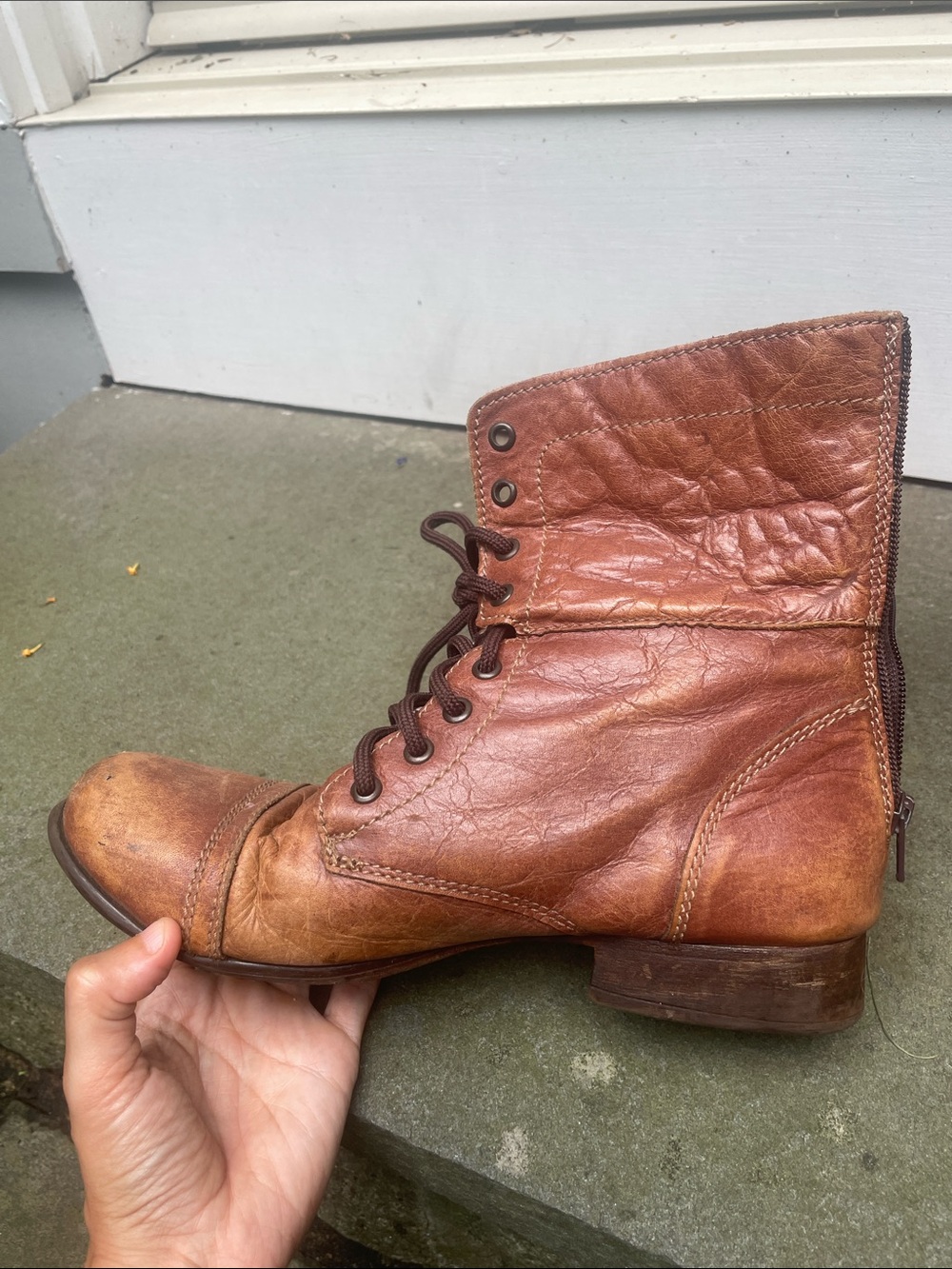 Steve Madden Cognac Brown Leather Lace-Up Ankle Boots - Picture 3 of 16